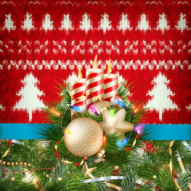 Dekorację świąteczną Nowego Roku. Szablon Boże Narodzenie Na Tle Z Dzianiny. Ilustracja Na Nowy Rok, Boże Narodzenie, Ferie Zimowe, Sylwester, Silvester, Itp. Dołączony Plik