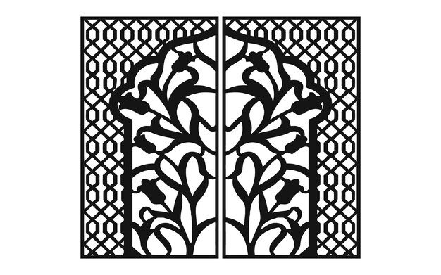 Plik wektorowy dekoracyjne czarne wzory z motywami islamskimi i geometrycznymi do cięcia cnc i laserowego