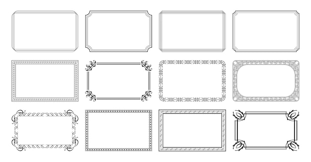 Dekoracyjne Czarno-białe Ramki Vintage I Obramowania Zestaw Retro Ozdobnych Ramek Prostokątnych Ozdób