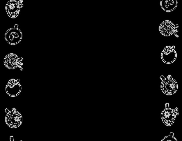 Dekoracyjny Bezszwowy Wzór Z Filiżankami I Kubkami. Czarno-biały List Tablica Tło