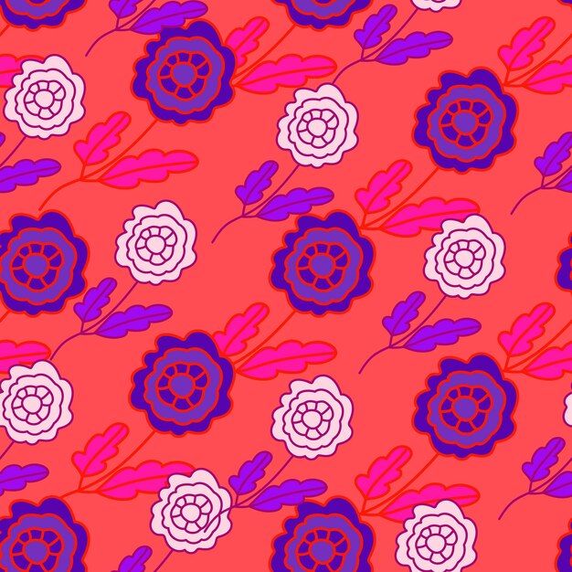 Dekoracyjny wzór z ornamentem doodle ludowych kwiatów