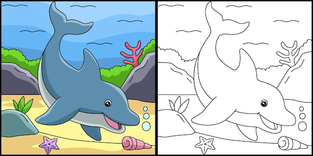 Delfin Kolorowanka Kolorowa Ilustracja