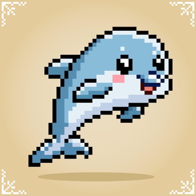 Delfin w 8-bitowym pixel artze Zwierzęta do gier i wzorce krzyżowe w ilustracji wektorowej