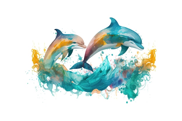 Delfiny Pływają W Morzu Szablon Kolorowych Letnich Projekt Ilustracji Wektorowych