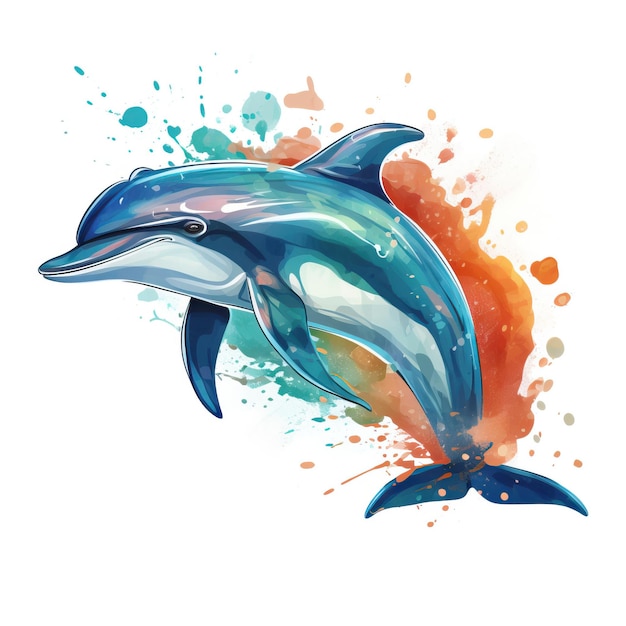 Delfiny Wektor Płaski Geometryczny Akwarel Biały Tło Izolowany