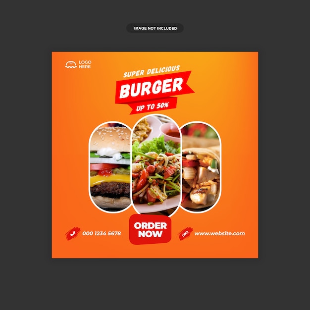 Delicious Burger Social Media Sqaure Banner Szablon Premium Psd Premium