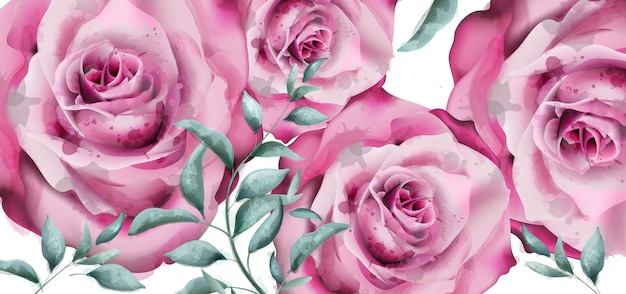 Delikatne kwiaty róży banner akwarela