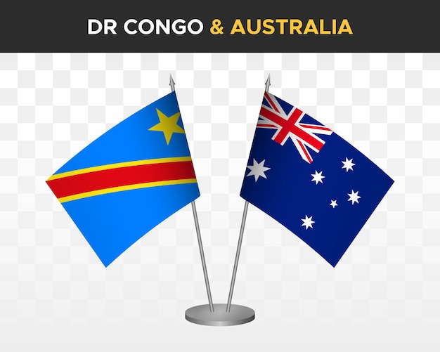 Plik wektorowy demokratyczna republika konga dr vs australia flagi na biurko makieta na białym tle ilustracja wektorowa 3d
