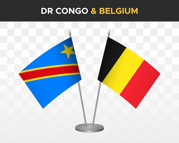 Demokratyczna Republika Konga Dr Vs Belgia Flagi Biurko Makieta Na Białym Tle Ilustracja Wektorowa 3d