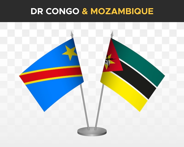 Demokratyczna Republika Konga Dr Vs Mozambik Flagi Na Biurko Makieta Na Białym Tle Ilustracja Wektorowa 3d