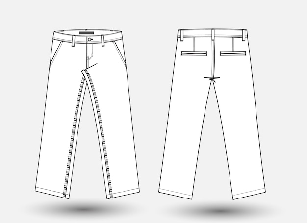 Plik wektorowy denim pant płaski szkic szablon projektu długie spodnie techniczna ilustracja mody makieta spodni
