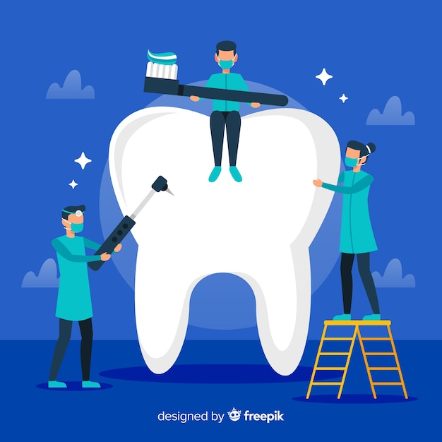 Dentysta czyści duży zębu tło