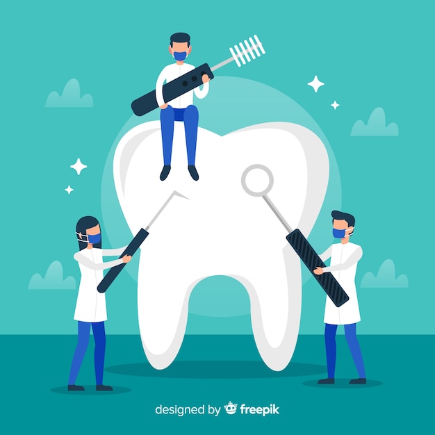 Dentysta czyści duży zębu tło