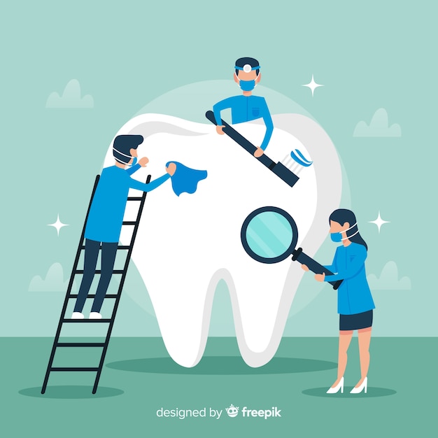 Dentysta czyści duży zębu tło