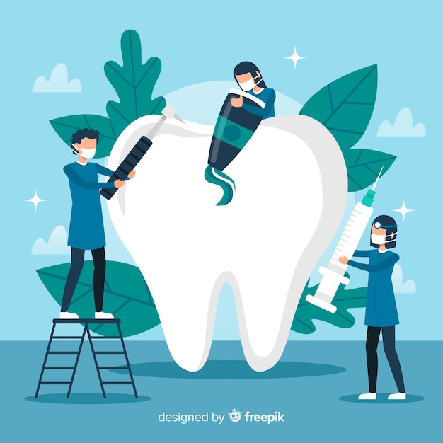 Dentysta czyści duży zębu tło