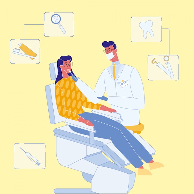 Plik wektorowy dentysta i pacjent w ilustracji wektorowych kliniki