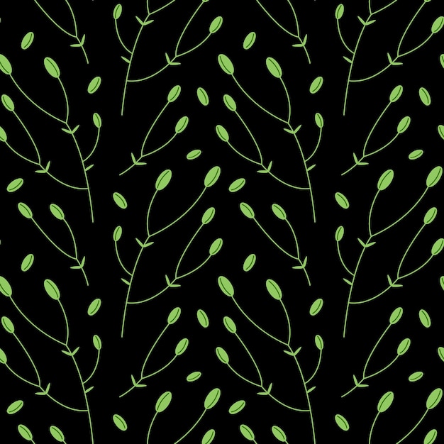 Deseń Bez Szwu Roślin Z Zielonymi Gałązkami Ilustracji Wektorowych Z Ornamentem Botanicznym Ciemne Tło Kwiatu
