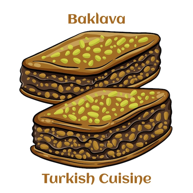 Deser pistacjowy Baklava Tradycyjne Bliskiego Wschodu Smaki Tradycyjna turecka baklava Ilustracja wektora