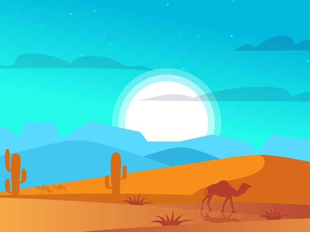 Desert Panoramiczne Tło Scena Wektor Tapety Ilustracje