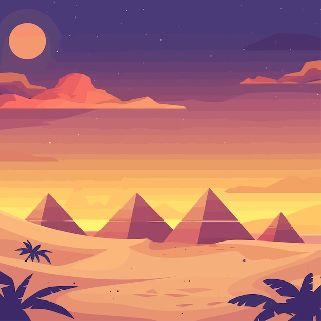 Plik wektorowy desert_pyramids_oasis_vector_flat_illustration