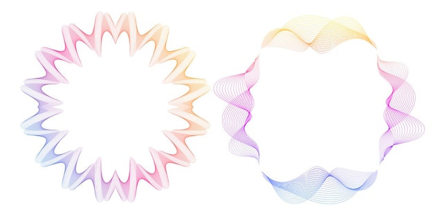 Design Element Wave Lines Guilloche curve line Background circle for Pattern branding Frame border fluid gradient protective document layers Simbol object Colorful 3D layered modern tech