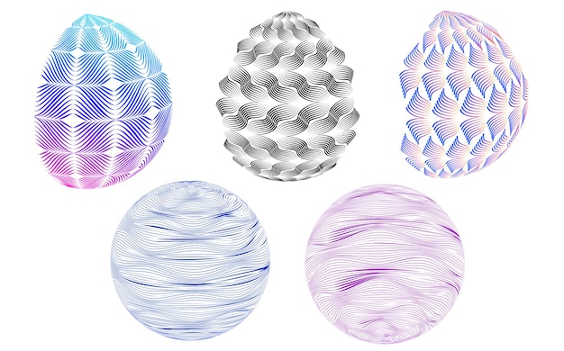Design elements Abstract geometric spheres set with gradient lines and 3D mesh patterns Modern vector design elements for digital backgrounds data visualization technology and creative minimal