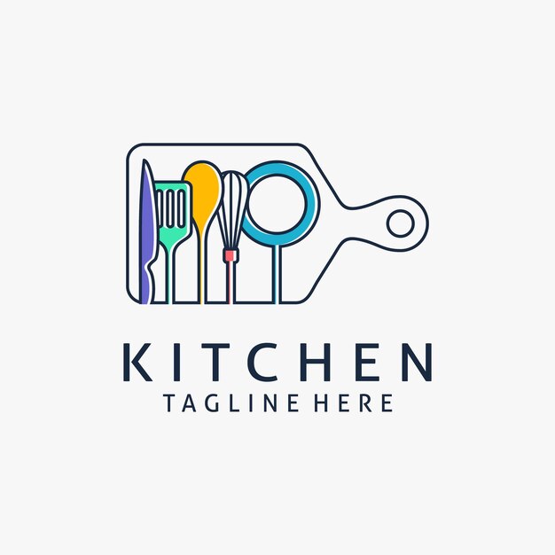 Plik wektorowy deska do cięcia i naczynia kuchenne do projektowania logo kuchni