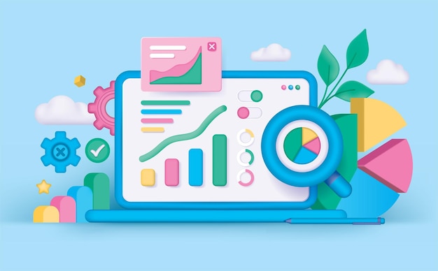 Deska rozdzielcza analizy biznesowej Gear Mechanism Graph Growth Multi Colored Data analytics