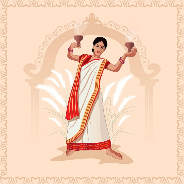 Plik wektorowy dhunuchi taniec indyjski kulturalny taniec dla puja a kobiety danching