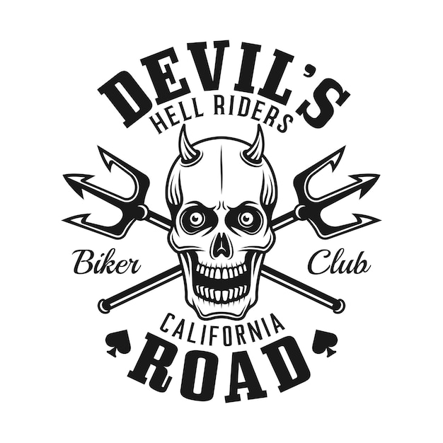 Diabeł Czaszka I Dwa Skrzyżowane Trójzęby Szablon Logo Klubu Motocyklowego