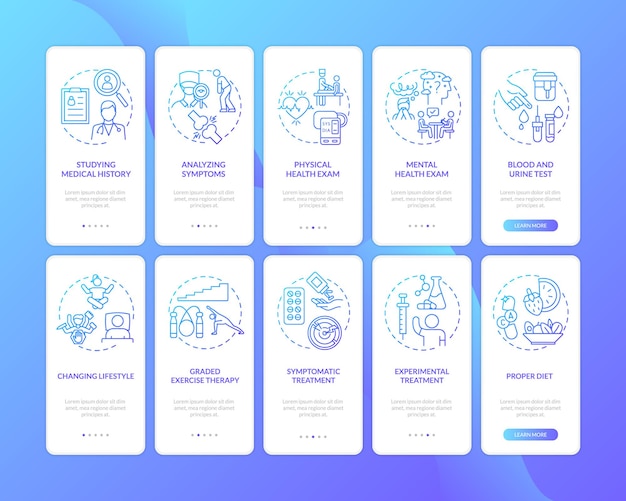 Diagnostyka Myalgic Encephalomyelitis Onboarding Mobile App Page Z Zestawem Pojęć