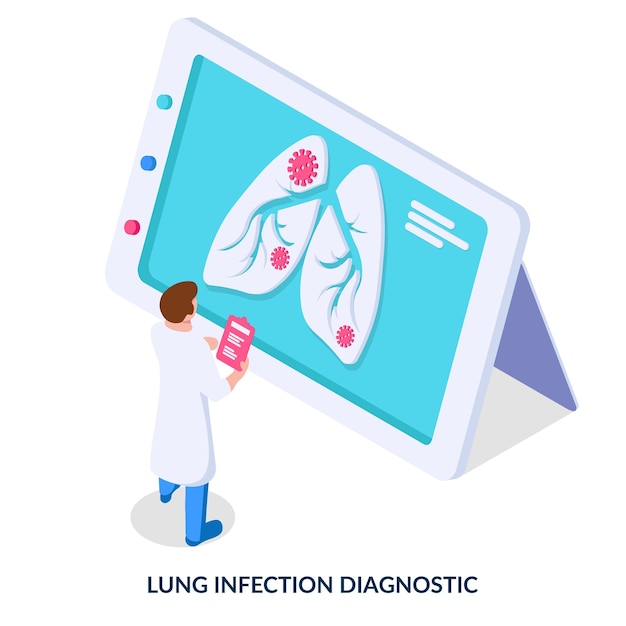 Diagnoza chorób płuc. Ilustracja wektorowa izometryczny