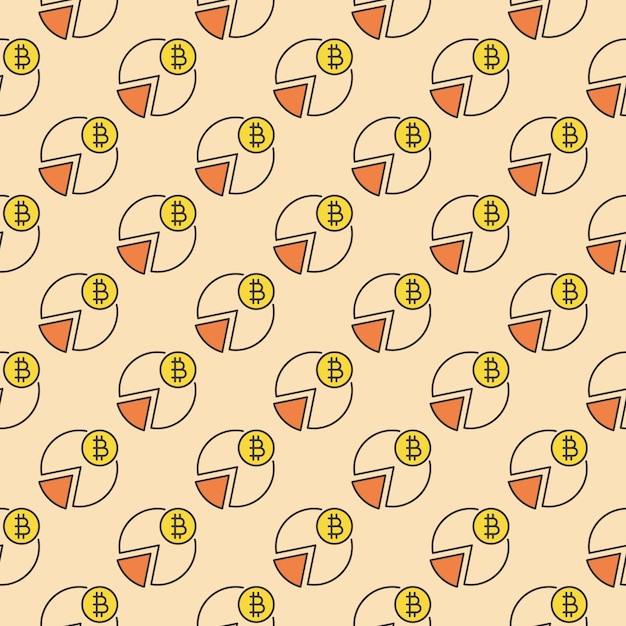 Diagram ciasta z wektorem monet Bitcoin Krypto waluta kolorowa bezszwowy wzór