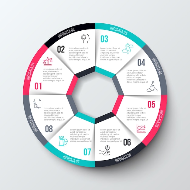 Diagram kołowy jest podzielony na 8 części Wektorowy element infografiki do prezentacji