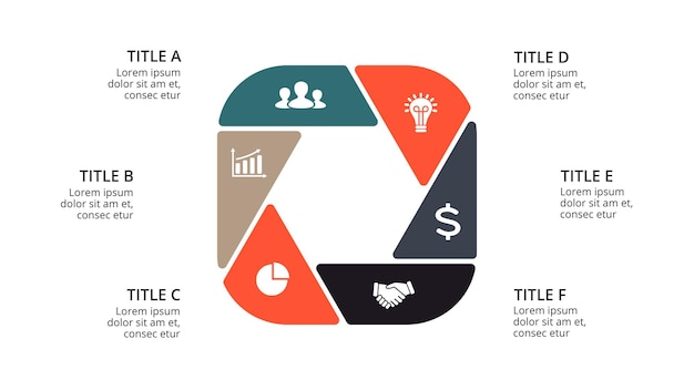 Diagram kołowy Wektor Infografika Szablon prezentacji Wykres 6 opcji kroków
