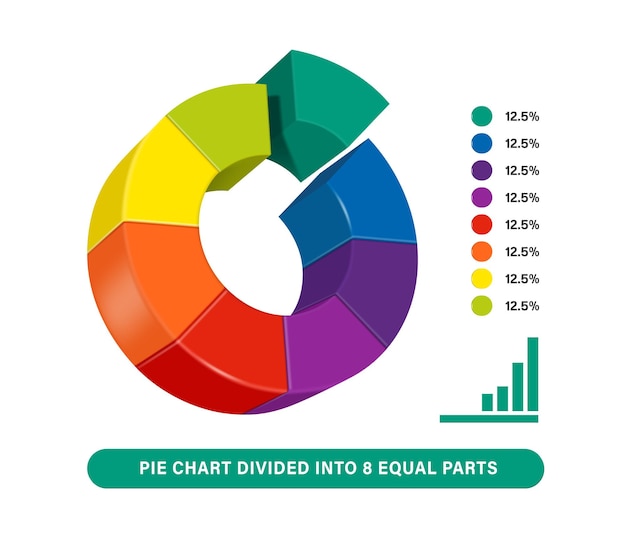 Plik wektorowy diagram kości podzielony na 8 równych stosunków liczba procentów 100 podzielone przez 8 równa się 12 punktów 5