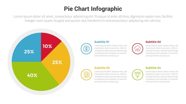 diagram piechart lub diagram piechart infografika szablon diagram z 4 punktami z piechart procentowy projekt kawałka dla prezentacji slajdów wektorowy