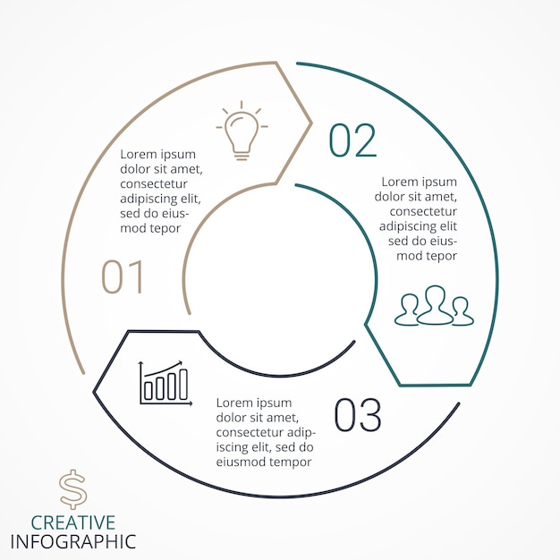 Plik wektorowy diagram strzałek okrągłych infografika z 3 krokami i opcjami