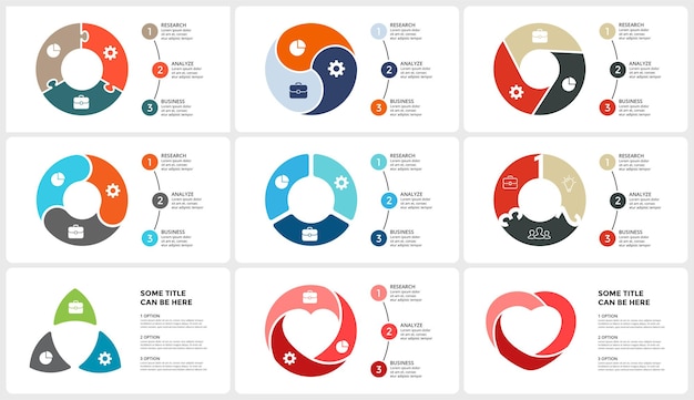 Plik wektorowy diagramy okrągłe infografiki z 3 krokami i opcjami diagramy cyklowe