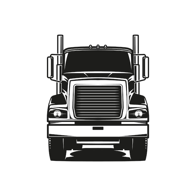 Diesel Truck Logo Wektor Czarno-biały Ilustracja Widok Z Przodu