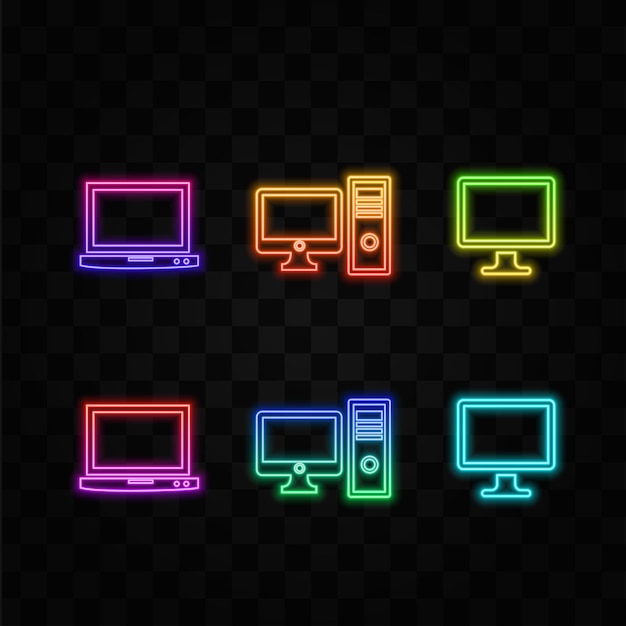 Digital devices icon set neon style computer monitor