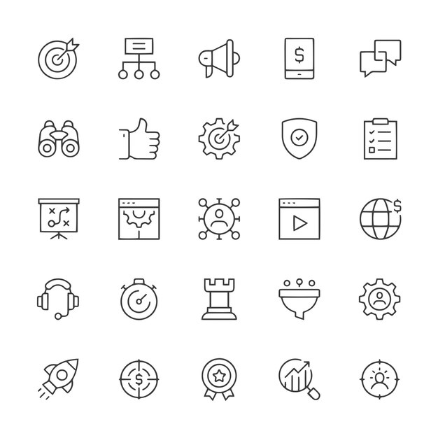 Digital Marketing Line Icon Set czarno-białe logo ikona ilustracja białe tło