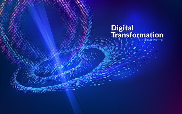 Digital transformation background with glowing data tunnel and colorful dots Futuristic technology concept representing artificial intelligence innovation data communication in a digital network