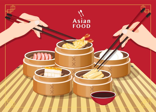 Dim Sum Ilustracja Kuchni Chińskiej, Kuchni Azjatyckiej Dim Sum W Parowcu