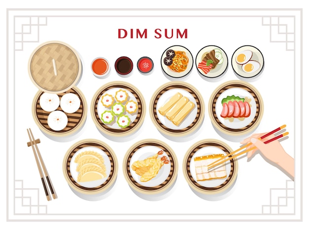 Dim Sum Menu Zestaw Ilustracji Kuchni Azjatyckiej