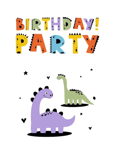 Plik wektorowy dino party dino urodziny dinozaur napis jasna nowoczesna ilustracja dla dzieci przedszkole plakat karta urodziny papier do pakowania projekt