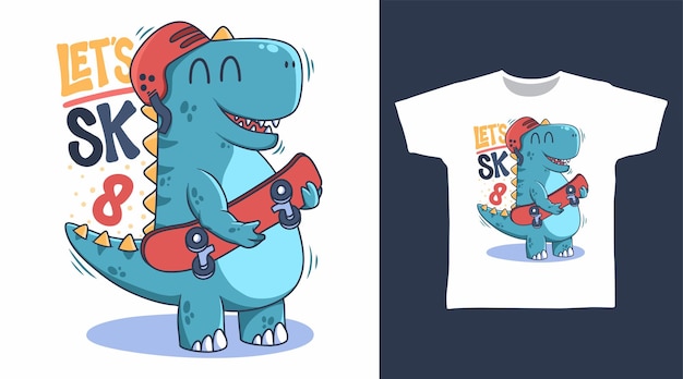 Dinosaur Hold Skateboard Wektorowe Ilustracje koszulki