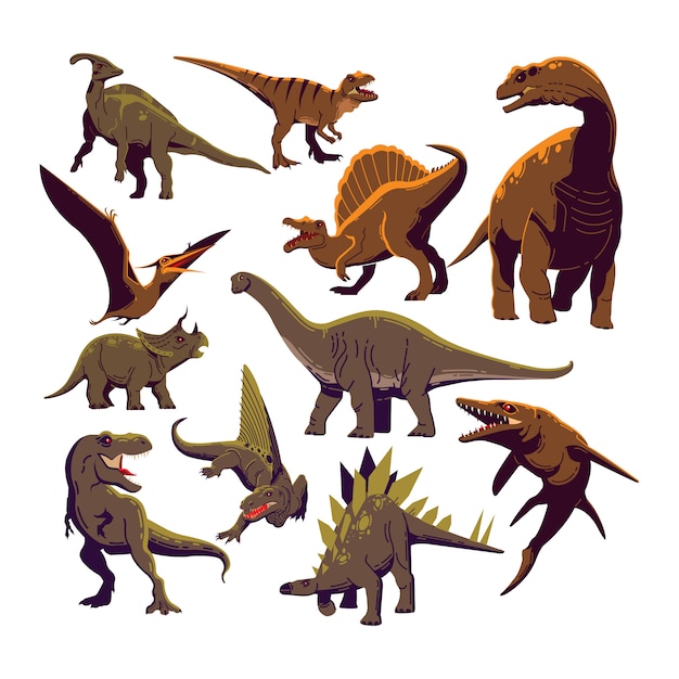 Plik wektorowy dinozaur ikony kolekcja kolorowy kreskówka szablon wektor