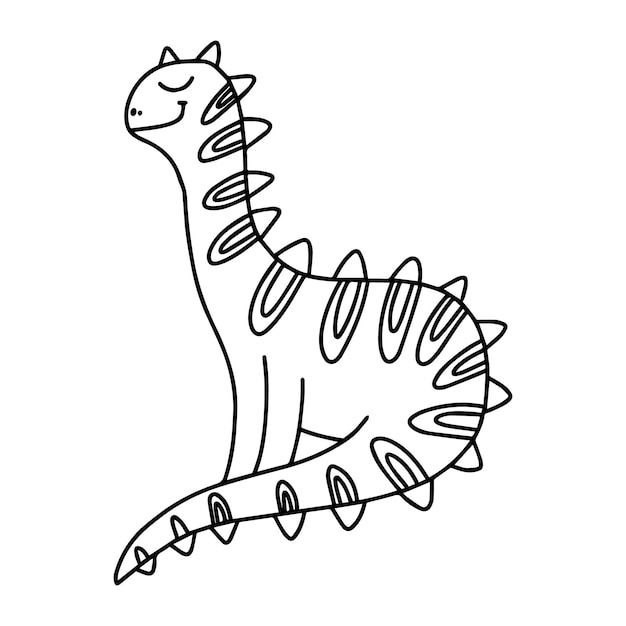 Dinozaur W Stylu Doodle Ilustracja Wektorowa ładny Ręcznie Rysowane Dino Kolorowanka Dla Dzieci