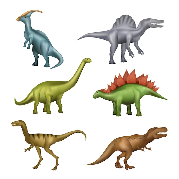Dinozaury realistyczne gigantyczne dzikie prehistoryczne agresywne zwierzęta skamieniałości jaszczurki z dużymi zębami przyzwoity wektor dinozaury z okresu mezozoicznego